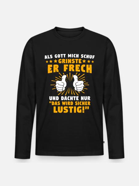 Lustig Sprüche Gott Grinste - Männer Premium Bio Langarmshirt - Schwarz