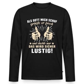 Lustig Sprüche Gott Grinste - Männer Premium Bio Langarmshirt - Schwarz - Vorne - Nico (187cm)