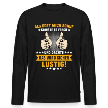 Ironische Sprüche Humor Gott Grinste - Männer Premium Bio Langarmshirt - Schwarz - Vorne - Nico (187cm)