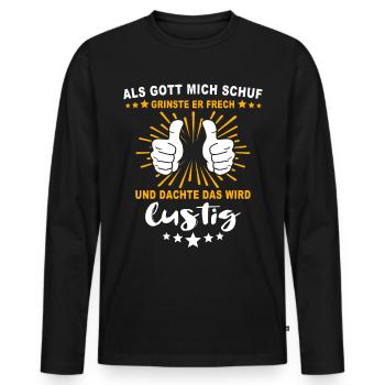 Ironische Sprüche Humor Gott Grinste - Männer Premium Bio Langarmshirt - Schwarz - Vorne - Nico (187cm)
