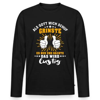 Ironische Sprüche Humor Gott Grinste - Männer Premium Bio Langarmshirt - Schwarz - Vorne - Nico (187cm)