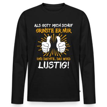 Ironische Sprüche Humor Gott Grinste - Männer Premium Bio Langarmshirt - Schwarz - Vorne - Nico (187cm)