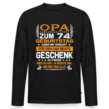 Opa 74. Geburtstag lustiges Bier Spruch - Männer Premium Bio Langarmshirt - Schwarz - Vorne - Nico (187cm)