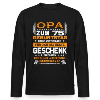 Opa 75. Geburtstag lustiges Bier Spruch - Männer Premium Bio Langarmshirt - Schwarz - Vorne - Nico (187cm)