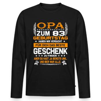 Opa 83. Geburtstag lustiges Bier Spruch - Männer Premium Bio Langarmshirt - Schwarz - Vorne - Nico (187cm)