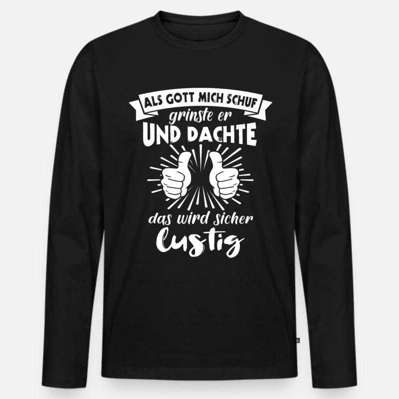 Gott Grinste Spruch - Männer Premium Bio Langarmshirt - Schwarz