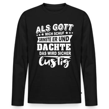 Gott Grinste Spruch - Männer Premium Bio Langarmshirt - Schwarz - Vorne - Nico (187cm)