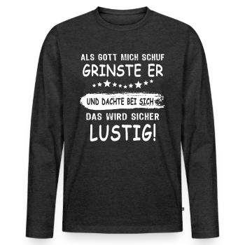 Gott Grinste Spruch - Männer Premium Bio Langarmshirt - Anthrazit meliert - Vorne - Nico (187cm)