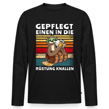 Bier Trinken Faultier Trinksprüche - Männer Premium Bio Langarmshirt - Schwarz - Vorne - Nico (187cm)