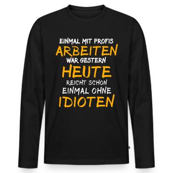 Profis Arbeiten Handwerker - Männer Premium Bio Langarmshirt - Schwarz - Vorne - Nico (187cm)
