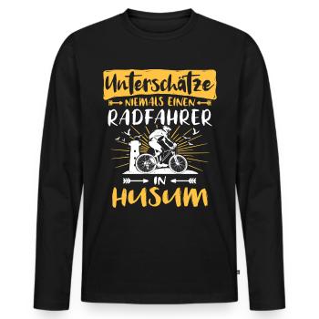 Husum Fahrrad Husumer Radfahrer - Männer Premium Bio Langarmshirt - Schwarz - Vorne - Nico (187cm)