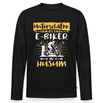 Husum Ebike Husumer Ebiker - Männer Premium Bio Langarmshirt - Schwarz - Vorne - Nico (187cm)