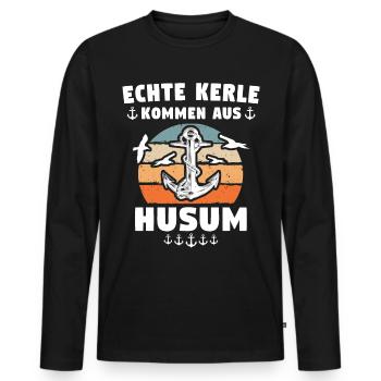 Husum Männer Husumer Mann - Männer Premium Bio Langarmshirt - Schwarz - Vorne - Nico (187cm)