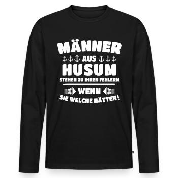 Husum Männer Husumer Mann - Männer Premium Bio Langarmshirt - Schwarz - Vorne - Nico (187cm)