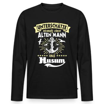 Husum Männer Husumer Mann - Männer Premium Bio Langarmshirt - Schwarz - Vorne - Nico (187cm)