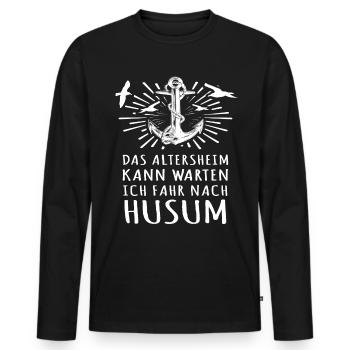 Husum - Männer Premium Bio Langarmshirt - Schwarz - Vorne - Nico (187cm)