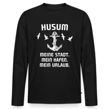 Husum - Männer Premium Bio Langarmshirt - Schwarz - Vorne - Nico (187cm)