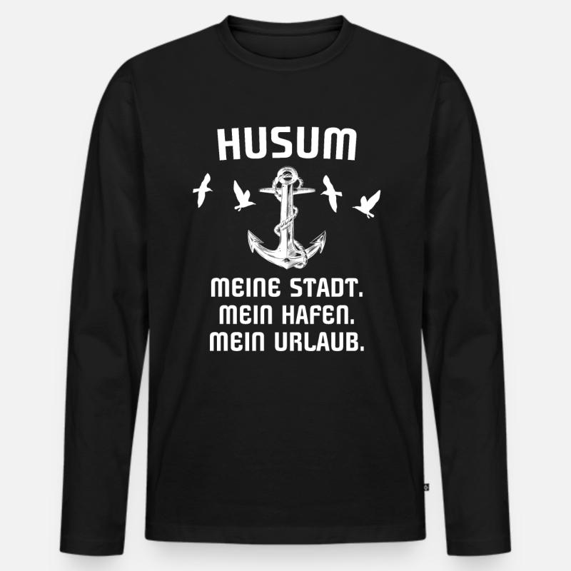 Husum - Männer Premium Bio Langarmshirt - Schwarz