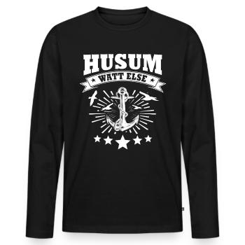 Husum - Männer Premium Bio Langarmshirt - Schwarz - Vorne - Nico (187cm)