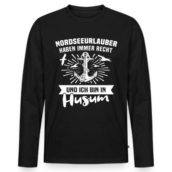 Husum - Männer Premium Bio Langarmshirt - Schwarz - Vorne - Nico (187cm)