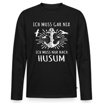 Husum - Männer Premium Bio Langarmshirt - Schwarz - Vorne - Nico (187cm)