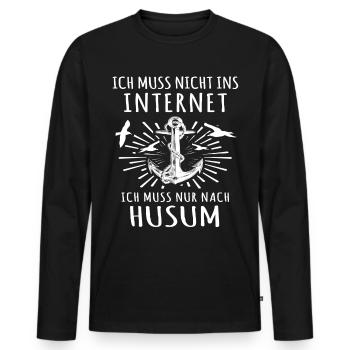 Husum - Männer Premium Bio Langarmshirt - Schwarz - Vorne - Nico (187cm)