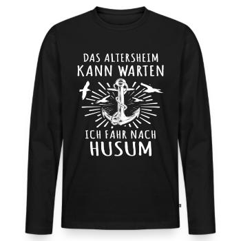 Husum - Männer Premium Bio Langarmshirt - Schwarz - Vorne - Nico (187cm)