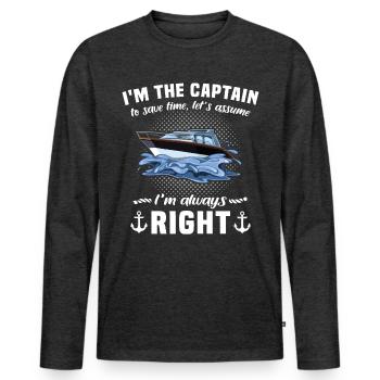 Captain Always Right Kapitän - Men's Premium Organic Long Sleeve Shirt - heather anthracite - Front - Nico (187cm)