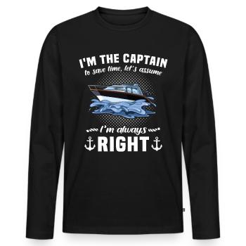 Captain Always Right Kapitän - Männer Premium Bio Langarmshirt - Schwarz - Vorne - Nico (187cm)