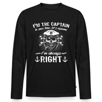 Captain Always Right Kapitän - Männer Premium Bio Langarmshirt - Schwarz - Vorne - Nico (187cm)