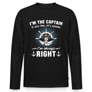 Kapitän Hat Immer Recht Captain - Männer Premium Bio Langarmshirt - Schwarz - Vorne - Nico (187cm)