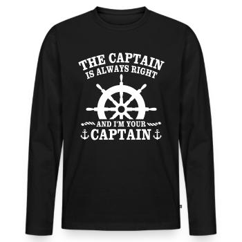 Kapitän Hat Immer Recht Captain - Männer Premium Bio Langarmshirt - Schwarz - Vorne - Nico (187cm)