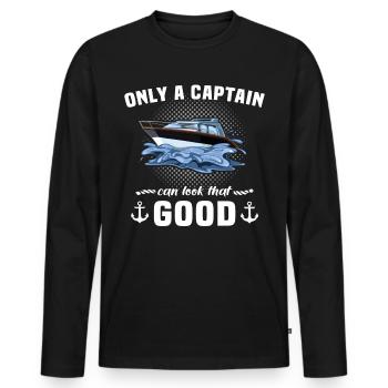 Kapitän Bootsbesitzer Captain - Männer Premium Bio Langarmshirt - Schwarz - Vorne - Nico (187cm)