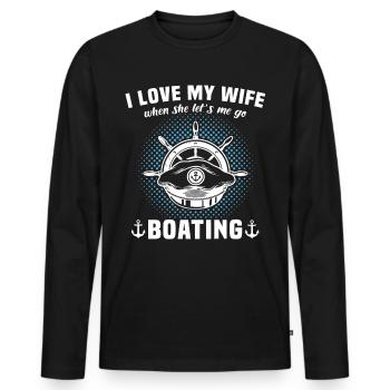 Captain Sailing Motorboat Captain - Men's Premium Organic Long Sleeve Shirt - black - Front - Nico (187cm)