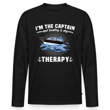 Captain Sailing Motorboat Captain - Men's Premium Organic Long Sleeve Shirt - black - Front - Nico (187cm)