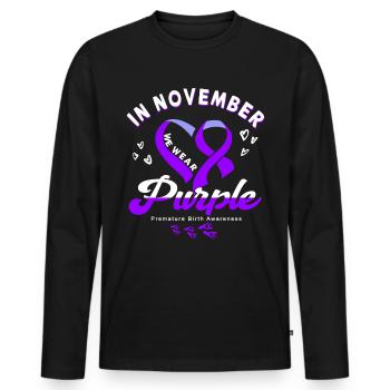Premature Birth Conscious Purple Bow - Men's Premium Organic Long Sleeve Shirt - black - Front - Nico (187cm)