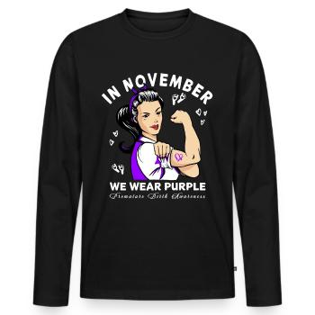 Arc violet conscient de la naissance prématurée - T-shirt manches longues Premium bio Homme - noir - Devant - Nico (187cm)