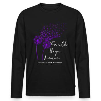 Arc violet conscient de la naissance prématurée - T-shirt manches longues Premium bio Homme - noir - Devant - Nico (187cm)