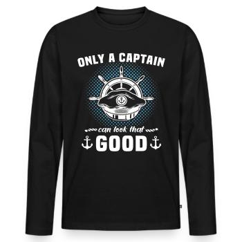 Captain Captain Boat - Men's Premium Organic Long Sleeve Shirt - black - Front - Nico (187cm)