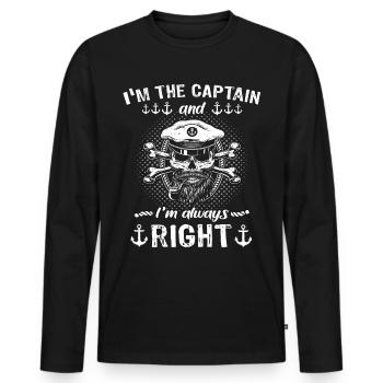Kapitän Hat Immer Recht Captain - Männer Premium Bio Langarmshirt - Schwarz - Vorne - Nico (187cm)