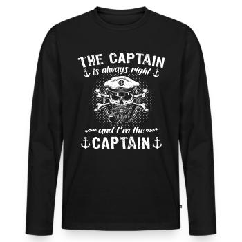 Kapitän Hat Immer Recht Captain - Männer Premium Bio Langarmshirt - Schwarz - Vorne - Nico (187cm)