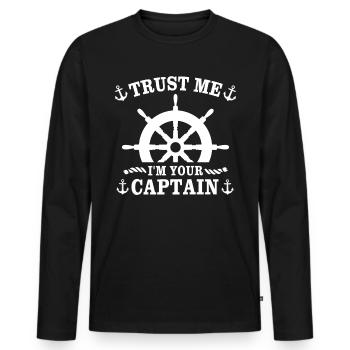 Captain Boat Sayings Boat Owner - Men's Premium Organic Long Sleeve Shirt - black - Front - Nico (187cm)