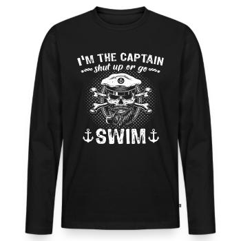 Captain Boat Sayings Boat Owner - Men's Premium Organic Long Sleeve Shirt - black - Front - Nico (187cm)