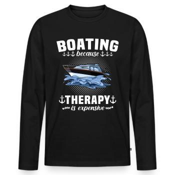 Captain Boating Therapy - Männer Premium Bio Langarmshirt - Schwarz - Vorne - Nico (187cm)