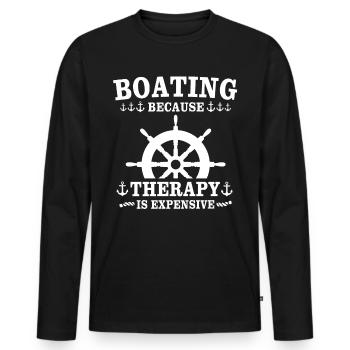 Captain Boating Therapy - Männer Premium Bio Langarmshirt - Schwarz - Vorne - Nico (187cm)