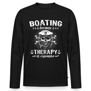 Captain Boating Therapy - Männer Premium Bio Langarmshirt - Schwarz - Vorne - Nico (187cm)