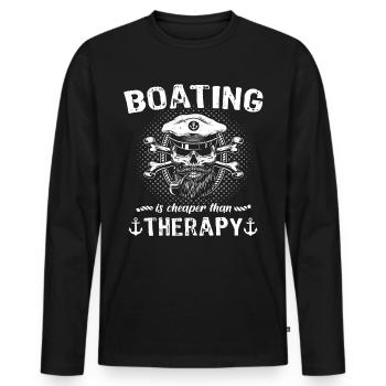 Captain Boating Therapy - Männer Premium Bio Langarmshirt - Schwarz - Vorne - Nico (187cm)