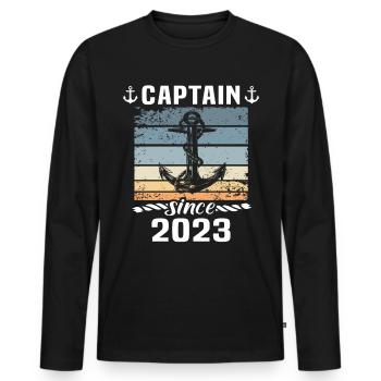 Capitaine 2023 bateau titulaire d’un permis bateau - T-shirt manches longues Premium bio Homme - noir - Devant - Nico (187cm)