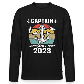Capitaine 2023 bateau titulaire d’un permis bateau - T-shirt manches longues Premium bio Homme - noir - Devant - Nico (187cm)