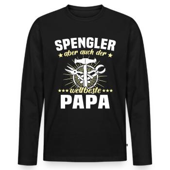 Bauspengler Papa Spengler - Männer Premium Bio Langarmshirt - Schwarz - Vorne - Nico (187cm)